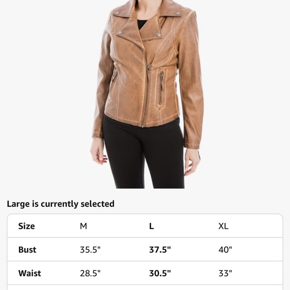 Max Studio Tan Leather Moto Jacket Fitted Silhouette - Picture 7 of 16